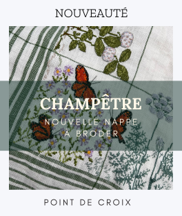 Nappe Champêtre. Kit broderie au point de croix compté sur étamine de lin. Le Bonheur des Dames n° 6041